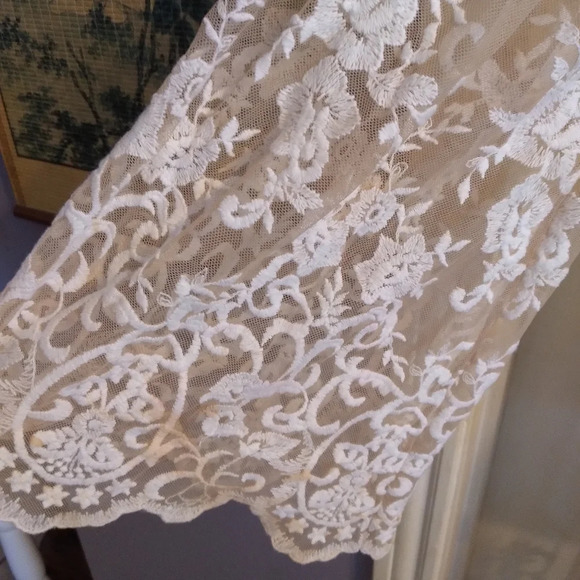 Forever 21 Maxi Sheer Cardigan Topper Kimono Embroidered Beige White Macrame L - Picture 3 of 13